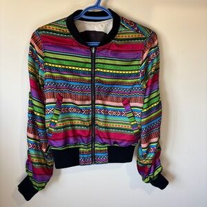 H&M Reversible Women’s Bomber Multicolor Geometric Patterned Jacket Woman’s Face